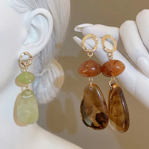 Orecchini Pendenti In Resina Irregolare Vintage Con Silver Earring Post Elegante Motivo Marmo Gioielli Geometrici Da Donna