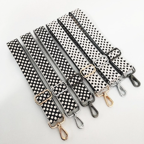 Wide Bag Straps Replacement Knitted Adjustable Shoulder Strap Houndstooth Geometric Pattern Cotton Polyester For Crossbody Handbags