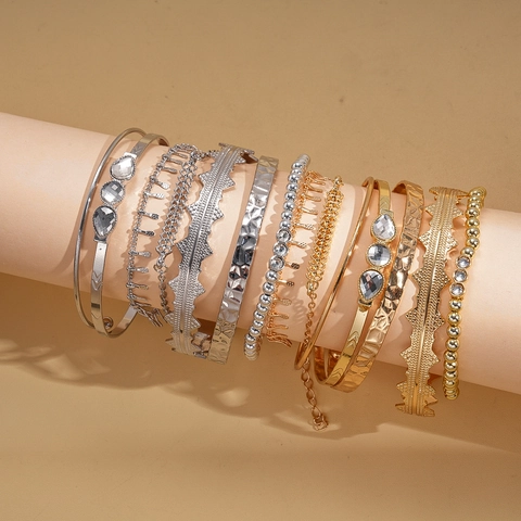 Bracciale Rigido In Lega Con Strass Bohémien Impilabile Geometrico Irregolare Multistrato Gioielli Di Moda Per Donna Elegante
