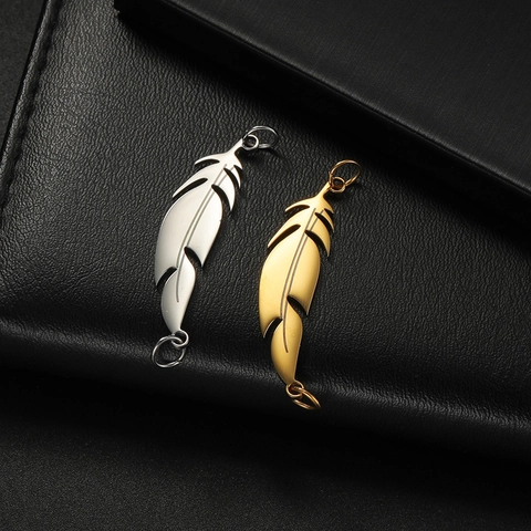 Pendente Ala Di Piuma Acciaio Inossidabile Taglio Laser Accessorio Gioielli DIY Connettore Charm Stile Punk Minimalista