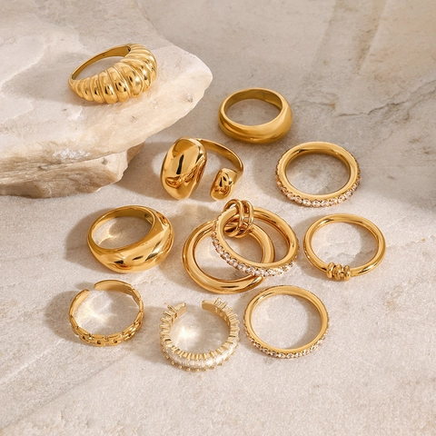 Stainless Steel Rings Gold Plated Zirconia Stackable Waterproof Hypoallergenic Minimalist Fashion Jewelry For Women