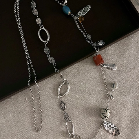 Bohemian Ethnic Retro Long Necklace Alloy Ceramic Stone Beaded Pendant Sweater Chain Jewelry For Women