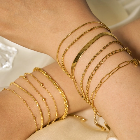 Roestvrijstalen Armband Voor Dames 18K Verguld Slang Touw Figaro Schakelketting Minimalistische Waterdichte Sieraden