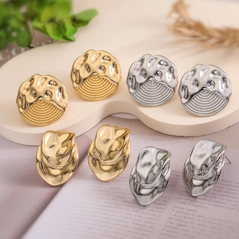 Geometrische Knopoorbellen Koper Goud Zilver Verguld Onregelmatige Gehamerde Textuur Eenvoudige Vintage Sieraden Voor Vrouwen