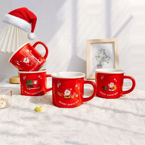 Christmas Ceramic Mug Santa Claus Cartoon Red Milk Coffee Cup Holiday Gift Merry Christmas Pattern Novelty Drinkware