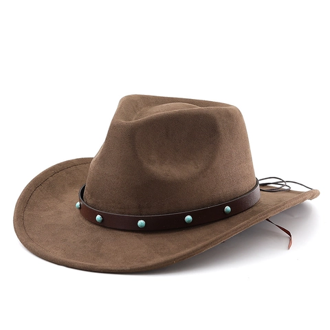 Western Cowboyhoed Suèdelook Polyester Brede Opstaande Rand Kunstlederen Band Turquoise Klinknagels Etnisch Vintage Unisex