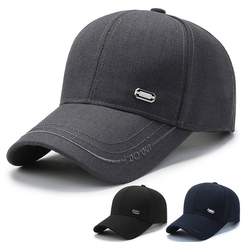 Men Baseball Cap Polyester Cotton Sport Sun Protection Adjustable Metal Tag Hat Casual Curved Brim Outdoor