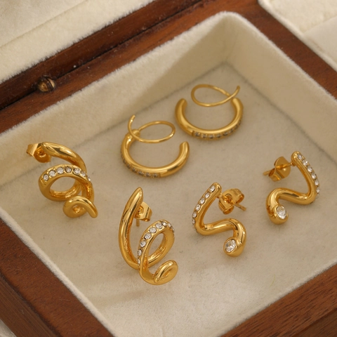 Slang Hoepel Oorbellen 304 Roestvrij Staal PVD Goud Verguld Zirconia Ins Stijl Mode Sieraden Voor Vrouwen