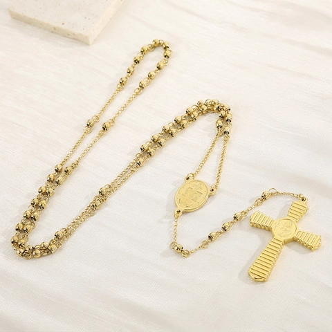 Collana Rosario Religioso In Acciaio Inossidabile Con Perle Rotonde E Ciondolo Croce Crocifisso Per Uomini Donne Moda Vintage
