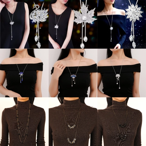 Collar Largo de Estilo Coreano para Mujer Colgante de Cubo Geométrico de Strass Cadena de Suéter Joyería de Moda Accesorio
