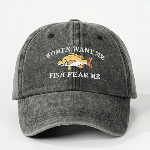 Baseball Cap Gewaschene Baumwolle Vintage Bestickt Women Want Me Fish Fear Me Angeln Dad Hat Unisex Verstellbar