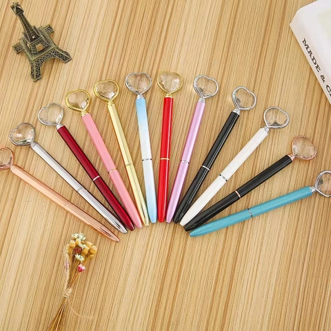 Penna A Sfera In Metallo Con Cristallo A Forma Di Cuore Elegante Cancelleria Per Ufficio Scuola Regalo Stile Diamante Scintillante