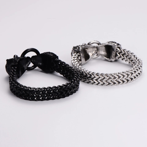 Bracciale A Doppia Catena Con Testa Di Leone In Acciaio Inossidabile 316L Anello Mordente Stile Punk Hip Hop Rock Viking Per Uomo