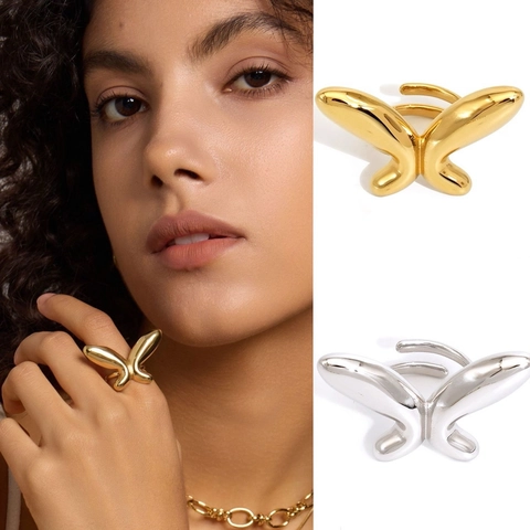 Anillo Abierto Mariposa Acero Inoxidable 316 Chapado En Oro Joyería Ajustable Hipoalergénica Impermeable Mujer