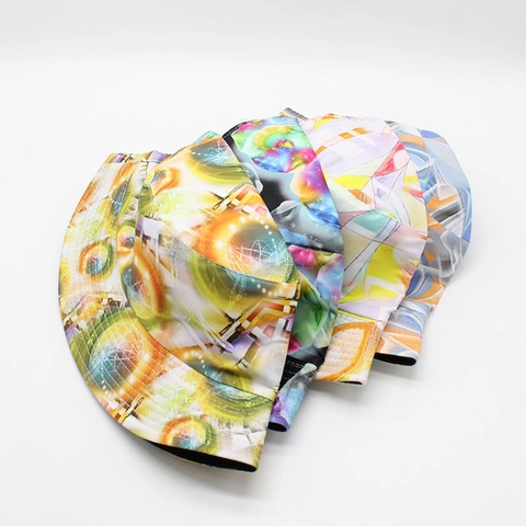 Artistic Print Reversible Bucket Hat Cotton Polyester Sun Protection Outdoor Hip Hop Graffiti Colorful Unisex Cap