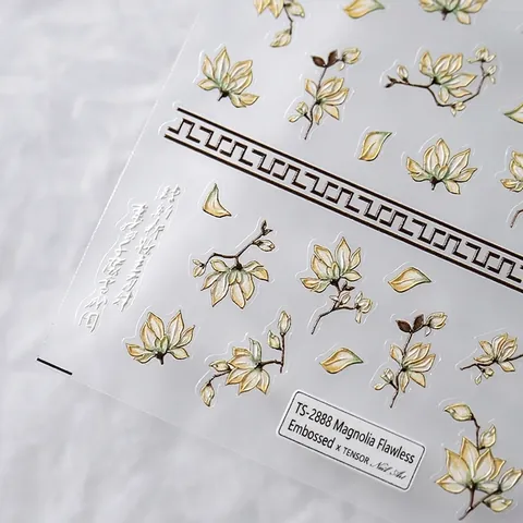 Autocollants Pour Ongles Magnolia Relief Gaufré Style Chinois Fleur De Yulan PET Auto-Adhésif Mince Décor De Manucure