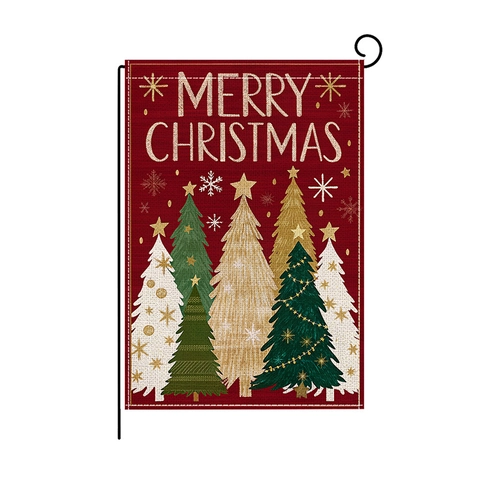 Drapeau De Jardin Noël Imprimé Merry Christmas Lin Imitation Polyester Bannière Décorative Extérieure Sapins Noël