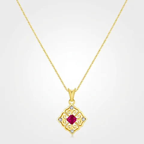 Collana In Argento Sterling 925 Vintage Pendente Quadrato Traforato Zircone Rosso Placcato Oro Gioielli Eleganti Stile Francese