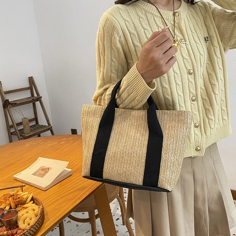 Bolso De Mano De Paja Moda Gran Capacidad Minimalista Tote Bag Para Mujeres Estilo Casual De Vacaciones Playa
