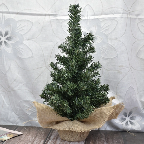Künstlicher Grüner Weihnachtsbaum Tischdekoration Mit Leinensockel Für Feiertagsparty Tischdekoration Rustikaler Natürlicher Stil