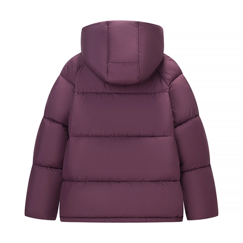 Women Hooded Puffer Jacket Quilted Padded Coat Warm Winter Outerwear Solid Color Cotton Polyester Long Sleeve