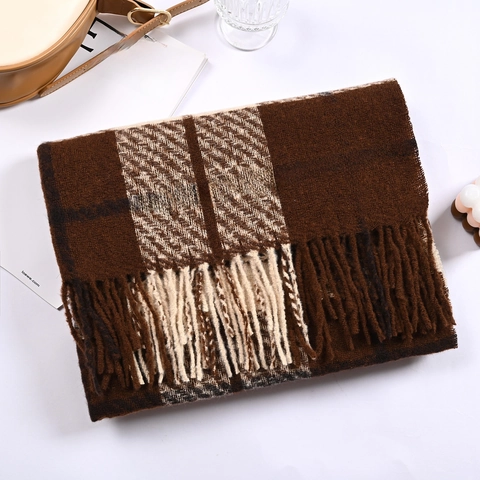 Winter Plaid Scarf Faux Cashmere Boucle Yarn Warm Large Shawl With Tassels Unisex Elegant Versatile