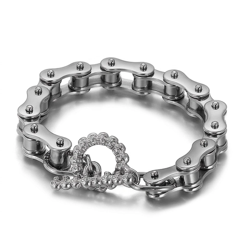 Pulsera De Hombre De Acero Inoxidable Cadena De Bicicleta Punk Streetwear Cadena De Motocicleta Con Cierre De T