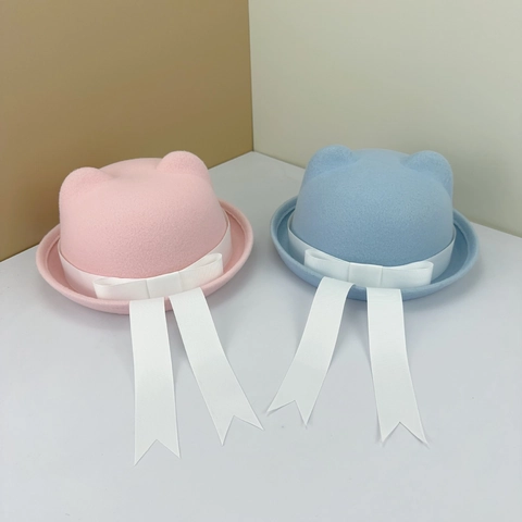 Japanischer JK Uniform Stil Katzenohren Fedora Hut Mit Weiße Schleife Süß Anime Cosplay Polyester Rundkuppel Bowler Hut Für Damen Mädchen