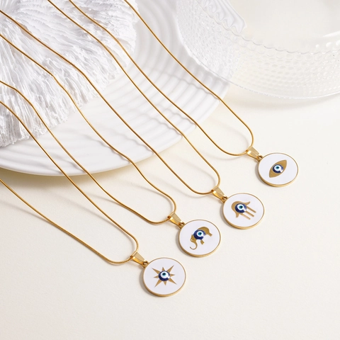 Collana Con Pendente in Acciaio Inossidabile Oro Malocchio Mano Di Fatima Elefante Smalto Tondo Catena A Serpente Gioielli Donna