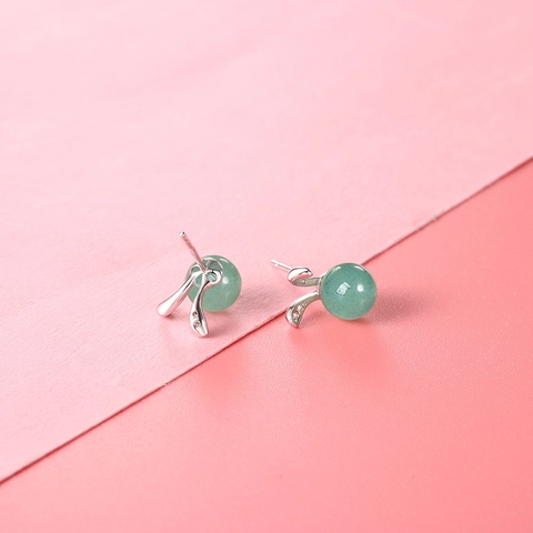 S925 Sterlingsilber Süße Hase Ohrstecker Für Damen Mit Grüne Aventurin-Jade Und Strass Eingelegte Tier Modeschmuck