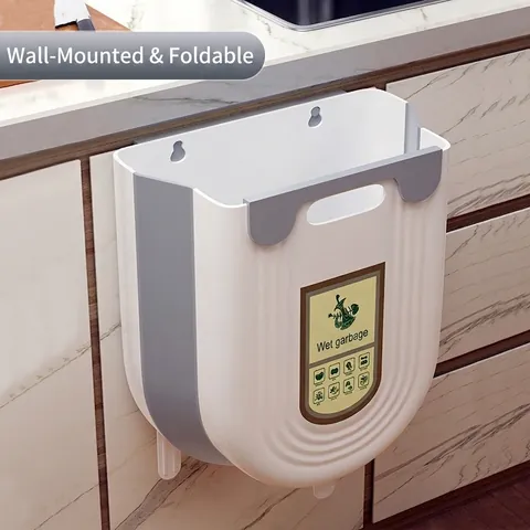Aan De Muur Gemonteerde Opvouwbare Keuken Prullenbak Plastic Ruimtebesparende Hangende Afvalbak Voor Kastdeur