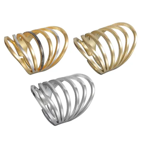 Stainless Steel Multi Layer Open Rings For Women 14K Gold Plated Geometric Hollow Out Adjustable Minimalist Jewelry