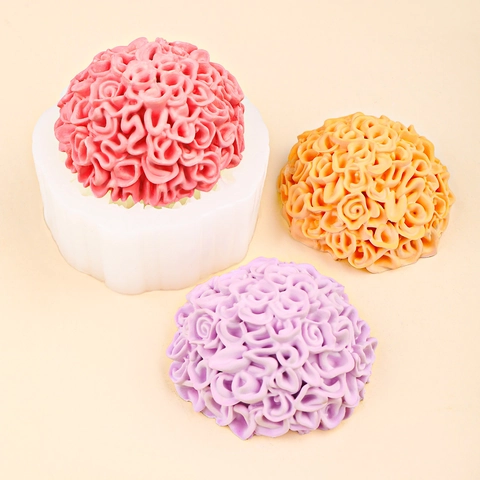Flower Ball Silicone Mold Marigold Rose 3D Floral Shape For Candle Soap Making Fondant Chocolate DIY Craft