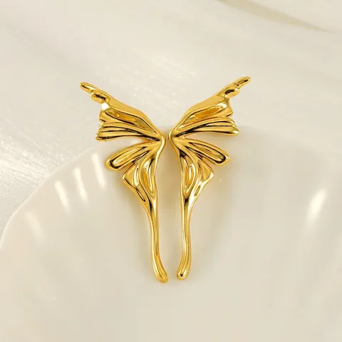 Schmetterling Flügel Ohrringe Edelstahl 18K Vergoldet Flüssigmetall Abstrakt Punk Stil Modeschmuck Für Damen