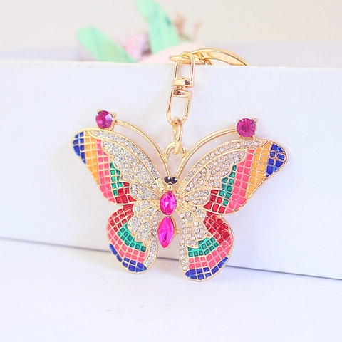 Portachiavi Farfalla Lega Di Zinco Strass Scintillanti Smalto Colorato Ciondolo Per Borsa Accessori Donna Idea Regalo