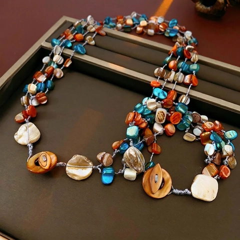 Bohemian Multilayer Necklace And Bracelet Irregular Shell Beads Colorful Vintage Ethnic Accessories For Women Wear