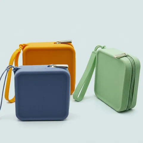 Square Coin Purse Silicone Earphone Storage Bag With Wrist Strap Waterproof Portable Travel Makeup Pouch