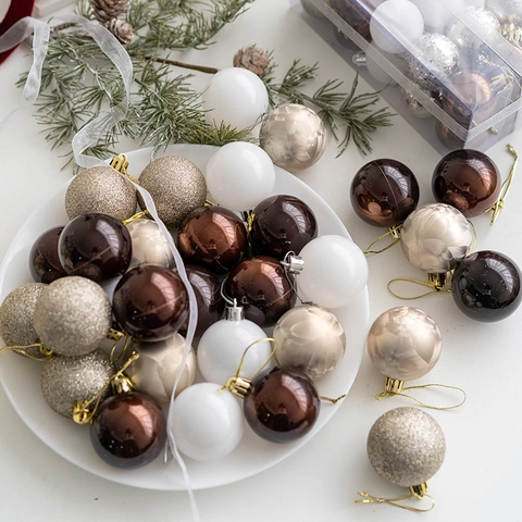 Christmas Decoration Balls Ornaments Plastic Electroplated Glitter Matte Glossy Tree Hanging Party Decor Champagne Coffee Gold