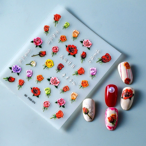 Adesivi Per Nail Art 5D Rilievo Stereoscopico Peonia Rosa Fiore Autoadesivi Impermeabili Decorazione Manicure DIY