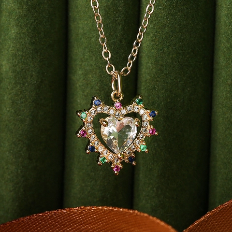 Elegante Collana Ciondolo Cuore Rame Zircone Lucido Placcato Oro Catena Clavicola Gioielli Donne Regalo Lusso