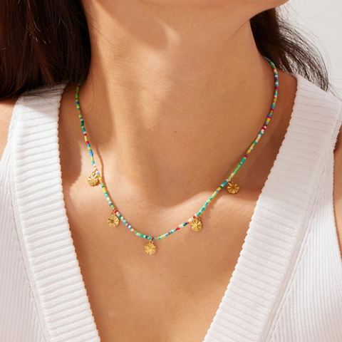 Collana In Acciaio Inossidabile Con Perline Acriliche Colorate Ciondoli Girasole Stile Boho Vintage Per Donna
