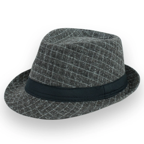 Chapeau Fedora Vintage Homme Motif Carreaux Chevrons Sensation Laine Jazz Cap Style Britannique Bande Hiver