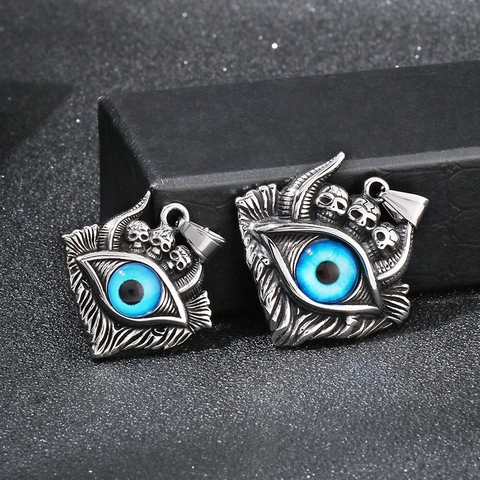 Pendente Teschio Malocchio Gotico Punk Acciaio Inossidabile Satanico Occhio Del Diavolo Retro Inciso Ciondolo Collana Per Uomini