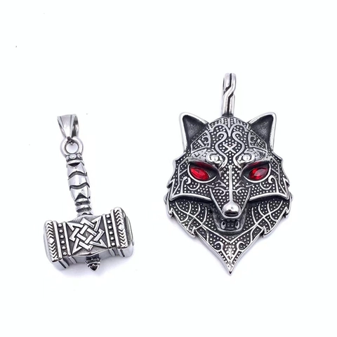 Viking Pendant Necklace Stainless Steel Nordic Mythology Raven Wolf Head Mjolnir Vintage Punk Jewelry For Men