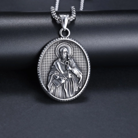 Collana Con Ciondolo A Rilievo Religioso Ovale In Acciaio Inossidabile Vintage Ritratto Di Santo Retrò Gioielli Di Fede Per Donne Uomini