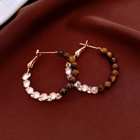 Tigerauge Creolen Mit Zirkonia Spleißdesign Geometrisch Vintage Chic Vergoldeter Schmuck Für Damen Mit Silbernem Ohrstecker
