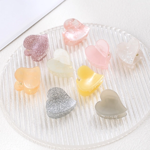 Heart Shaped Acetate Hair Claw Clip Jelly Color Glitter Marble Pattern Sweet Hair Accessories For Women