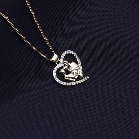 Heart Pendant Necklace Copper Gold Plated Zircon Love Family Angel Wings Romantic Jewelry Gift For Women