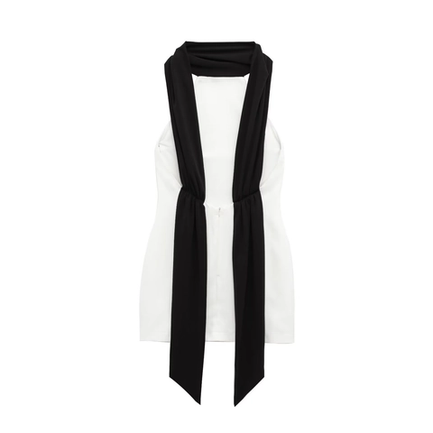 Halter Minikleid Schwarz Weiß Gespleißt Ärmellos Eng Polyester Elegant Party Für Frauen