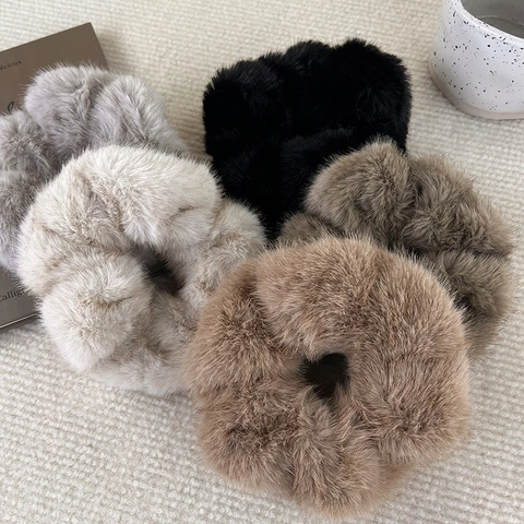 Weiche Kunstfell Scrunchies Herbst Winter Große Darm Haargummis Flauschige Plüsch Elastische Haarbänder Für Frauen Mädchen